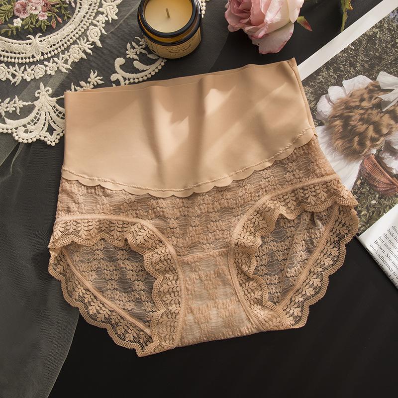 Женские трусики Ice Silk с высокой талией, утягивающие живот, кружевные сексуальные бесшовные хлопковые трусы большого размера, ультратонкие трусы, нижнее белье