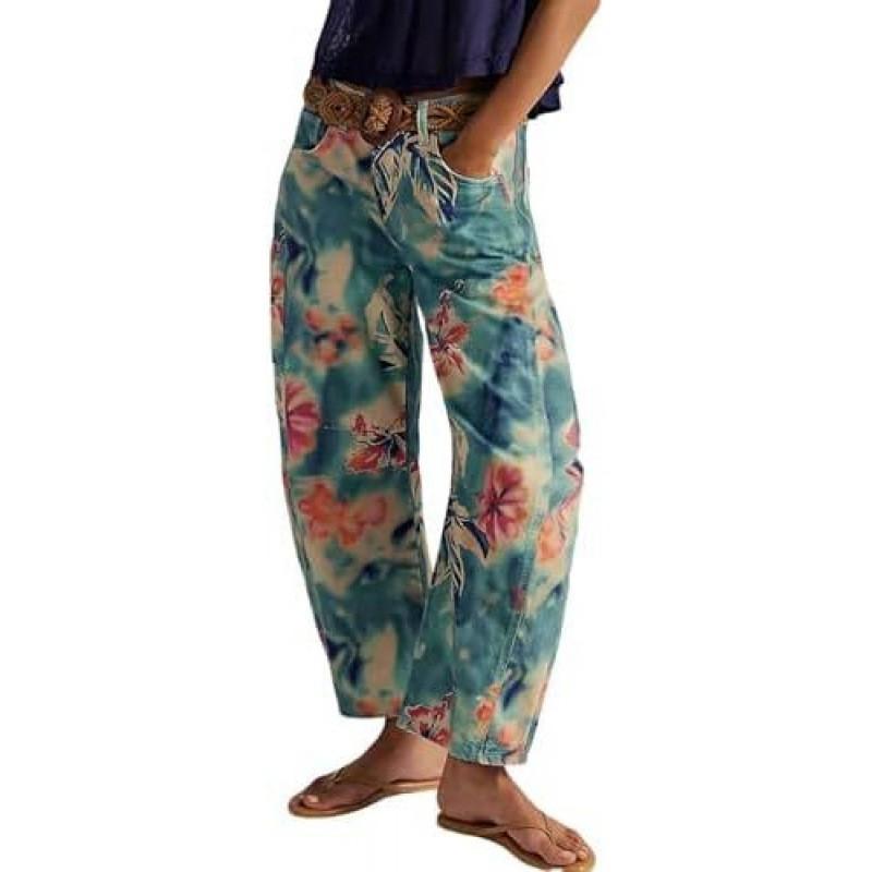 High Street Printed Faux Jeans Loose Wide Leg Vintage Couple Long Pants