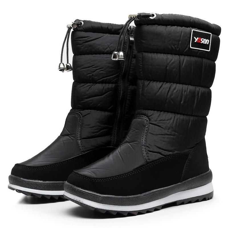 Winter Snow Boots Women's Tall Cotton Boots Winter Thickened Waterproof and Non-slip Piled Large Size Cotton Shoes Thickened