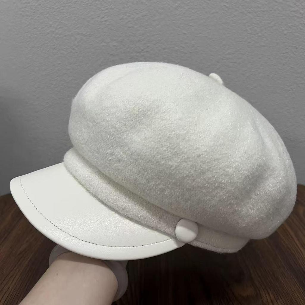 Women's Wool Felt Leather Brim Duckbill Cap - Autumn/Winter British Retro Beret