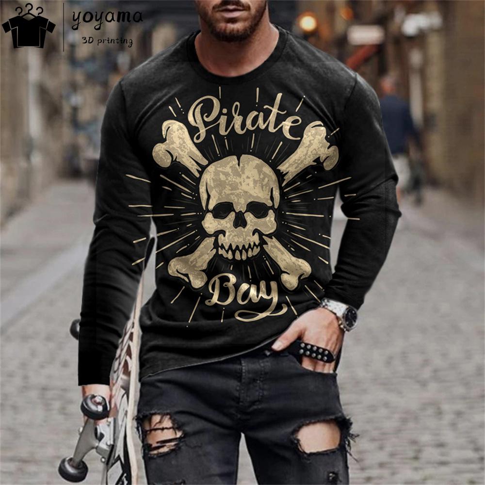 Fashion Skull Print Men's Clothing 3D Print Skull Graphic T Shirts Gothic Men's Clothing Y2k Mens Clothing Long Sleeve T-shirt