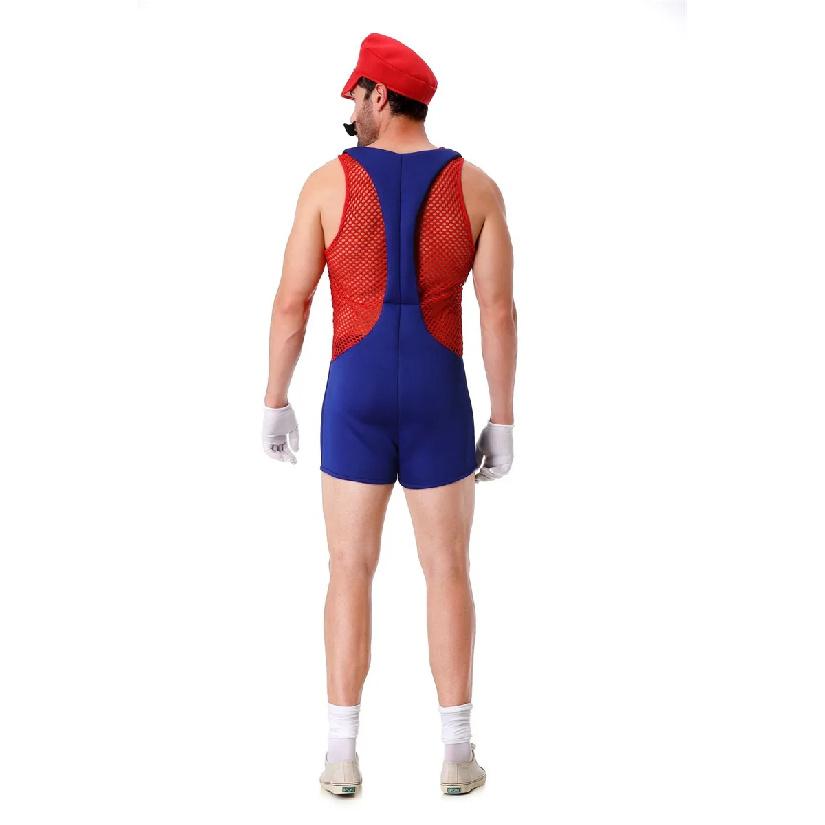 Men Funny Plumber Brother Cosplay Jumpsuits With Hat Halloween Adult Sexy Anime Role Play Disguise Carnival Party Stage Dress Up