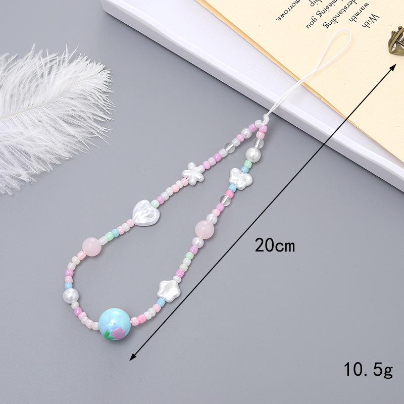 Korean Love Heart Beaded Phone Chain & Keychain Set for Women
