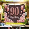 1pc Birthday 90th Rose Elegant Party Banner Red