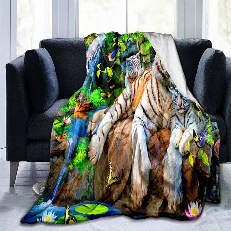 Фланелевое одеяло с рисунком тигра и животного, покрывало для дивана, мягкое теплое одеяло для взрослых, дорожное одеяло, охлаждающее одеяло