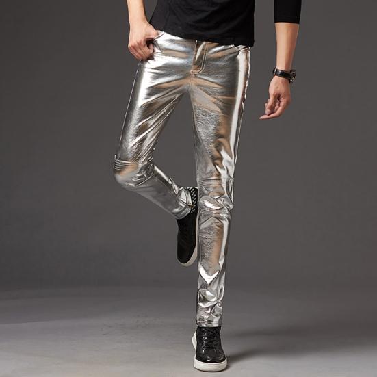 Мужские брюки-карандаш, яркая поверхность, однотонные, застежка-молния, средняя посадка, брюки из искусственной кожи, облегающие, мотоциклетные брюки, уличная одежда