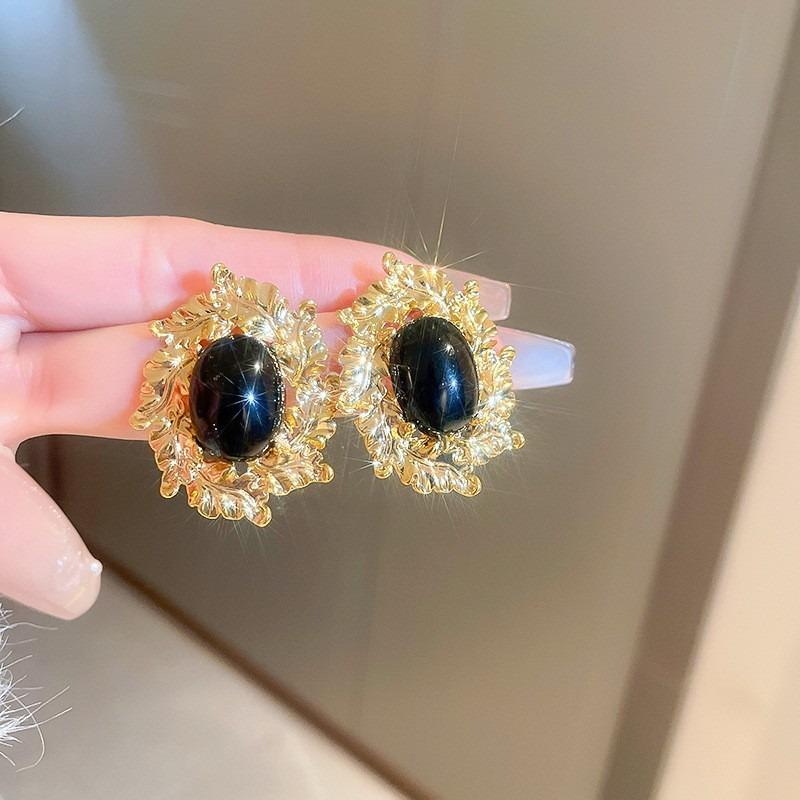 Геометрические серьги-пусеты из серебряной иглы и черного кристалла, нишевые универсальные серьги, темпераментные, легкая роскошь, премиальные серьги