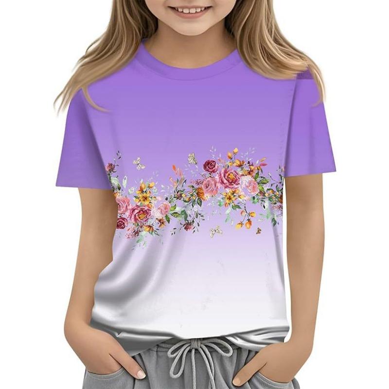 Детская футболка с 3D-принтом, новая повседневная универсальная детская одежда с цветочным 3D-принтом, футболка с короткими рукавами и круглым вырезом