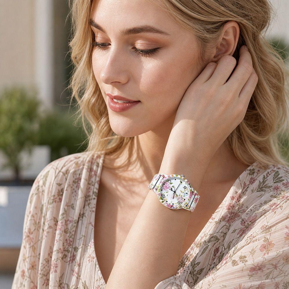 Lightweight Flower Printed Watch Flower Printed Arabic Dial Watch New Bracelet Watch  Gifts