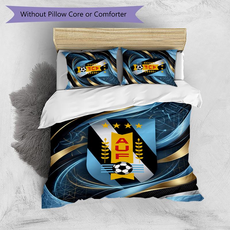Uruguay Football Printed Bedding 3 Piece Set Cozy Breathable Bed Cover Set as Housewarming Holiday Gift