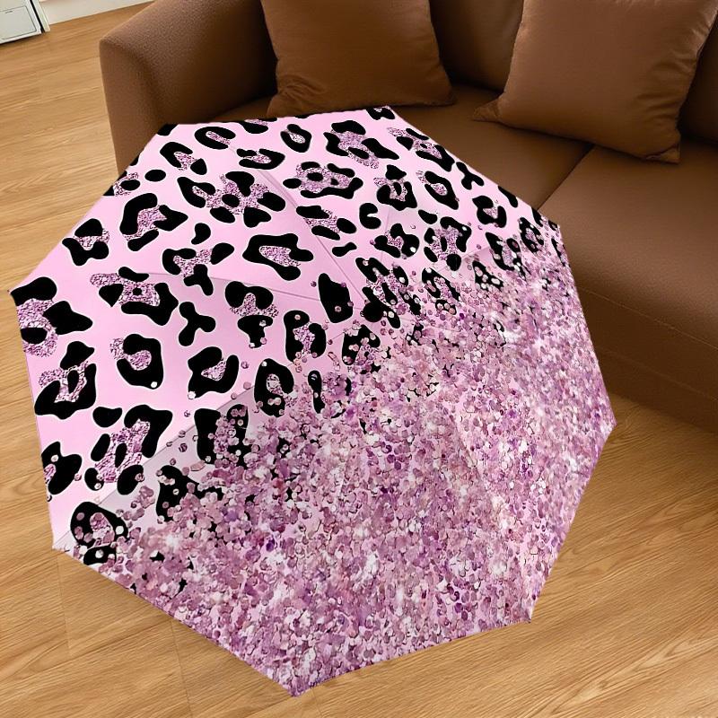 1PC Leopard print Glitter Umbrella-9-Rib Reinforced, Automatic Open, Lightweight & Durable, Cute Fashion Accessory for Outdoor-P0769