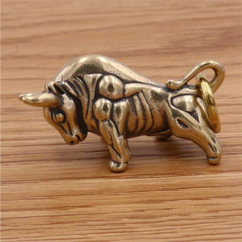 Мини ретро латунная статуя быка с Уолл-стрит скульптура ручная игрушка подарок брелок украшение домашний офис стол декоративное украшение