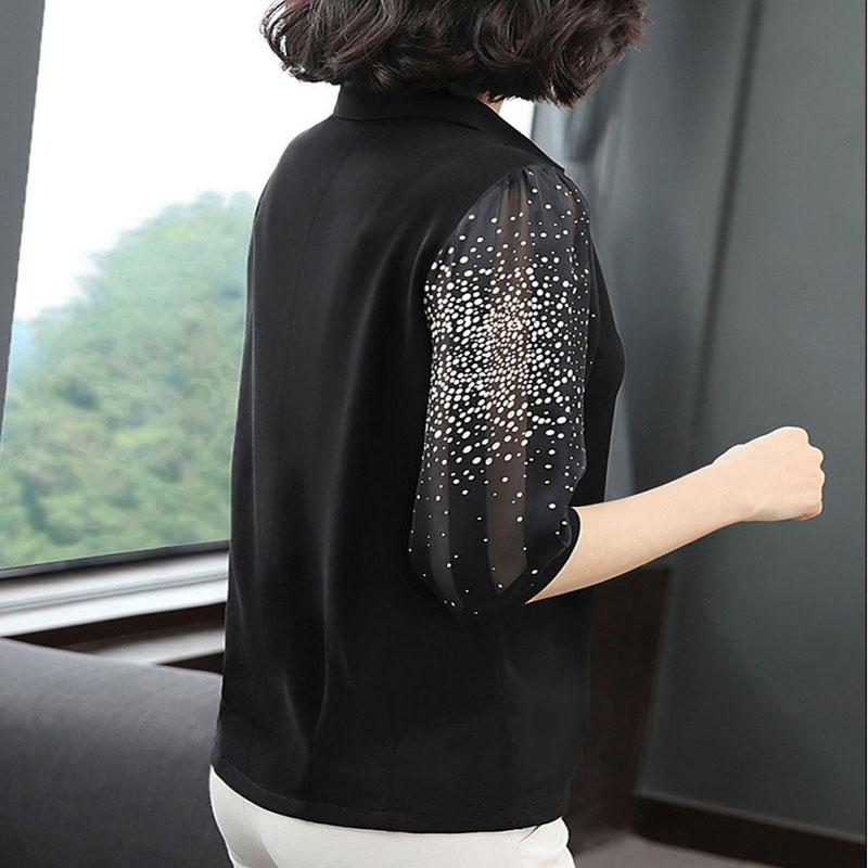 Летний женский шифоновый топ, кружевной топ в горошек, свободный большой размер с V-образным вырезом