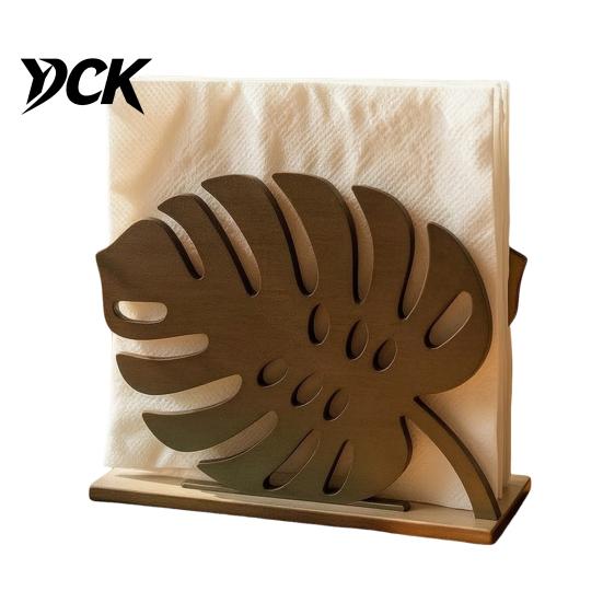Stable Napkin Tray for Dining Room Wood Holder, Leaf Shape Solid Dispenser, Decorative Rustic Kitchen Island Decor Paper Towel Organizer And