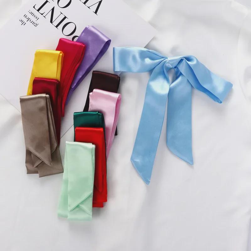 2024 Spring/Summer Women's Silk Scarf Headband: Thin, Narrow, Solid Color Ribbon for Ponytail, Bag, or Bow Tie Use