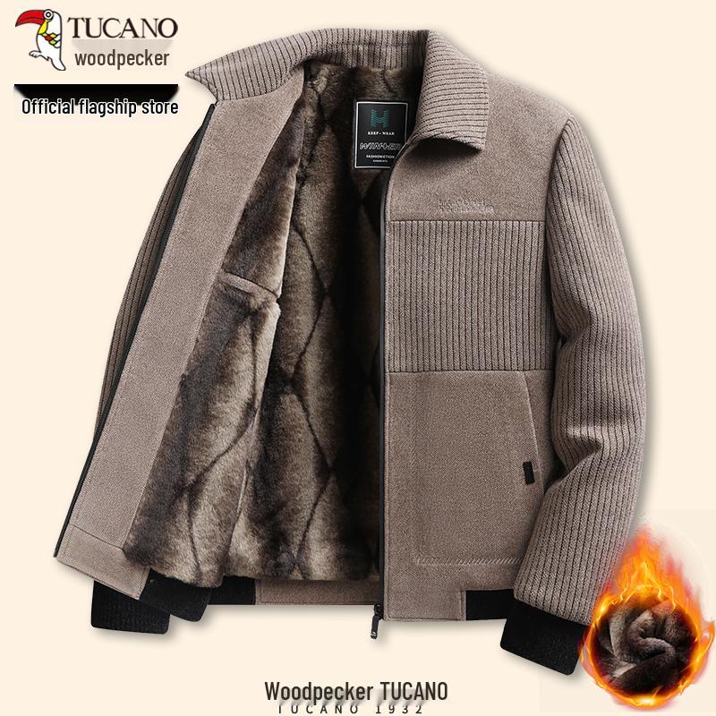 Мужское шерстяное пальто с флисовой подкладкой Woodpecker - Отложной воротник