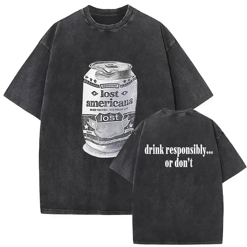 Short Sleeved Round Neck Y2k Tshirt Men Clothing New In Top Tees Mens Tshirt Camisetas Vintage Washed Mgk Lost Tour 2025 Print
