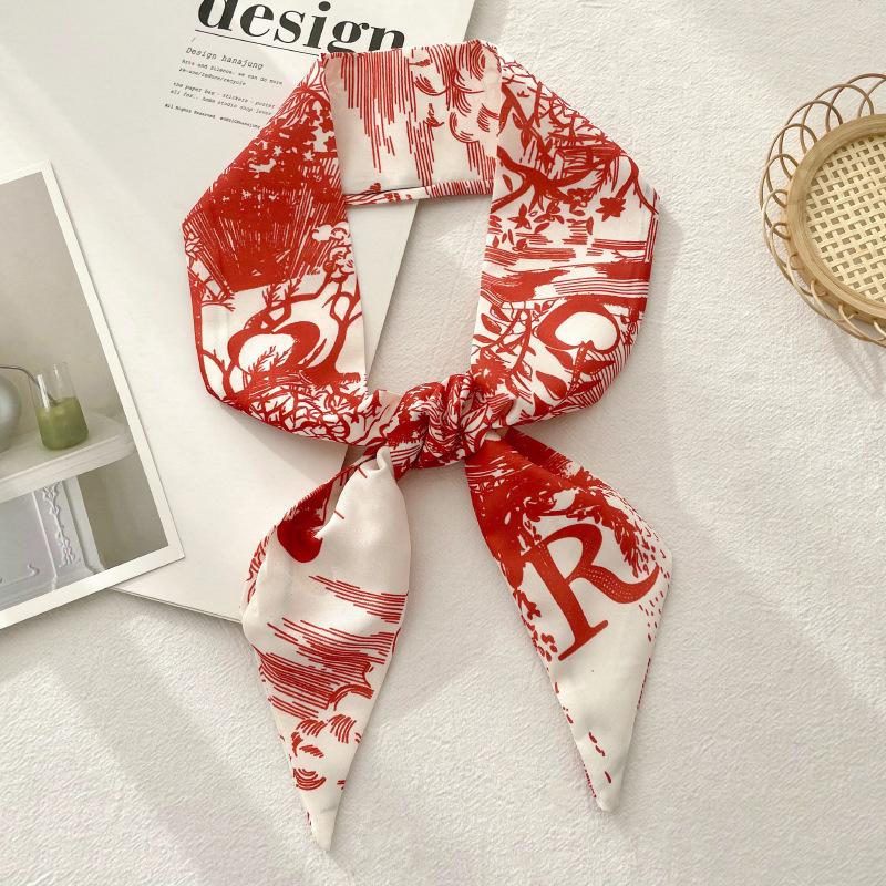 Long Silk Scarf Atmosphere New Thin Narrow Tie Bag Gift Strap Headband Small Tie