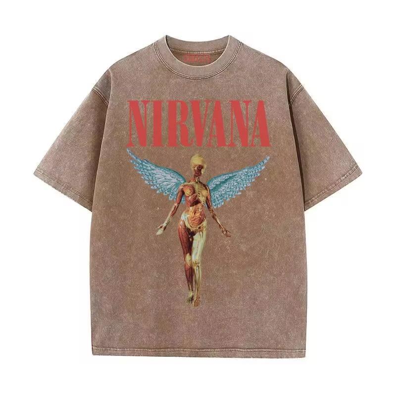 Винтажная футболка с графикой ангела Nirvana, Ретро хлопковая футболка оверсайз с изображением рок-группы, Топы в стиле стритвир