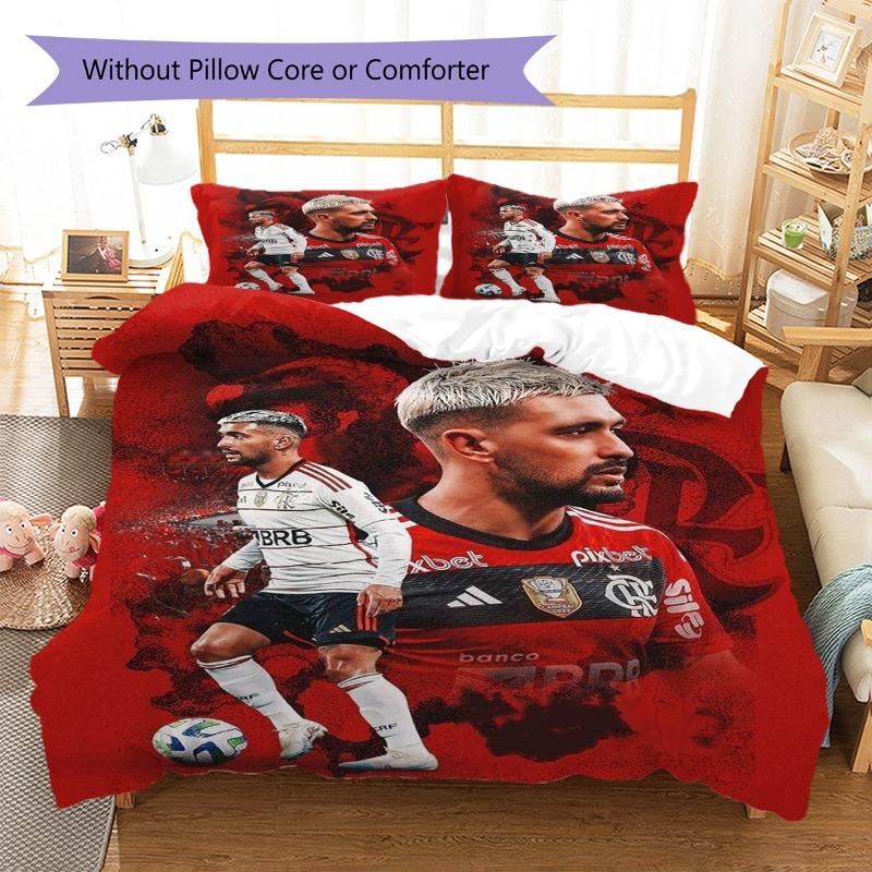 Football Player Red Print 3‑piece Bedding Set, Duvet Cover+2 Pillowcases, Without Pillow Core or Comforter, Sport Fan Bedroom Decor