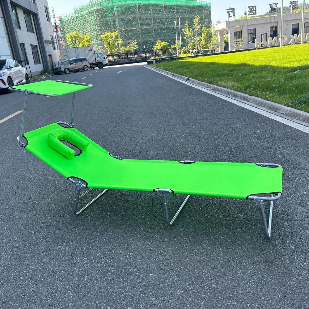 Outdoor Folding Bed with Sunshade Beach Foldable Portable Bed Ultra Lightweight Aluminum Alloy Easy Assembly Hiking Portable Bed