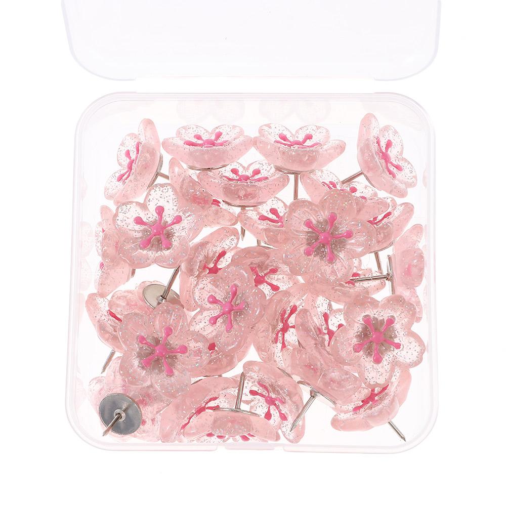 Pink Pink Resin Glitter Flower Push Pins For Cork Board