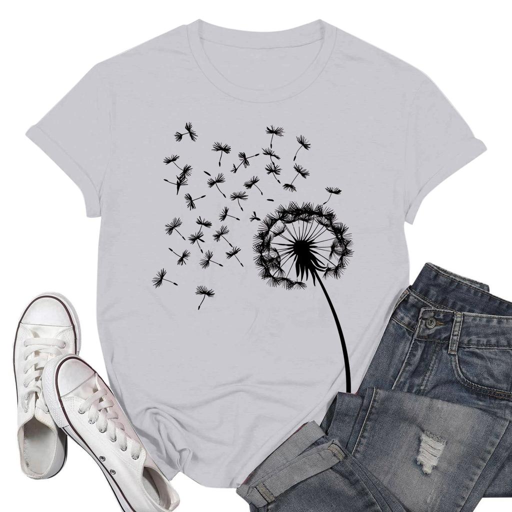 Women's Fashion Casual Printed Short Sleeve Round Neck Pullover Tops