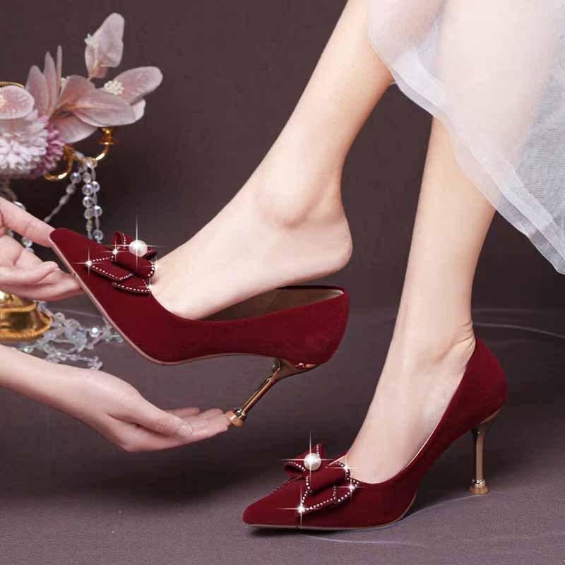 Китайские свадебные туфли Xiuhe женские 2024 новые красные туфли на высоком каблуке не надоевшие свадебные туфли невесты свадебное платье красные туфли