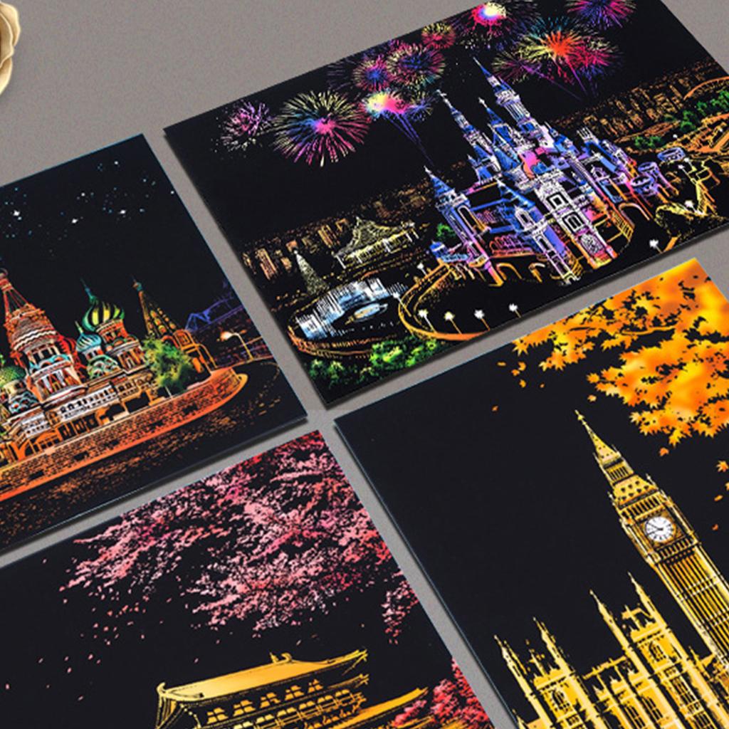 Наборы для рисования царапинами для взрослых, ночной вид на город, скретч-арт, радуга, блокнот для рисования, сделай сам, искусство, ремесло, пейзажная живопись