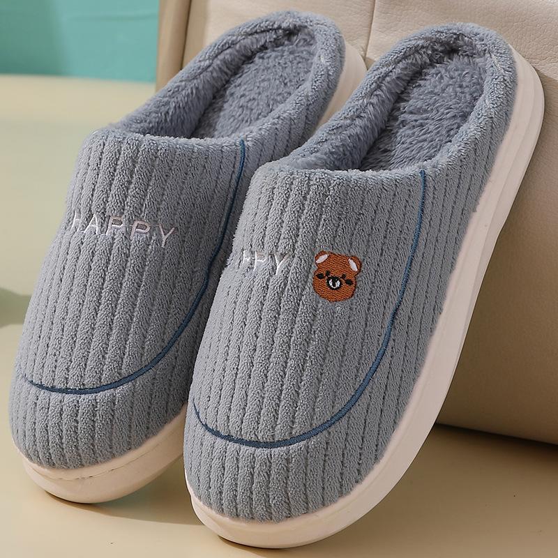Male Winter Cotton Home Slippers Anti Slip Thick Sole Warm Floor Couple Slippers Female