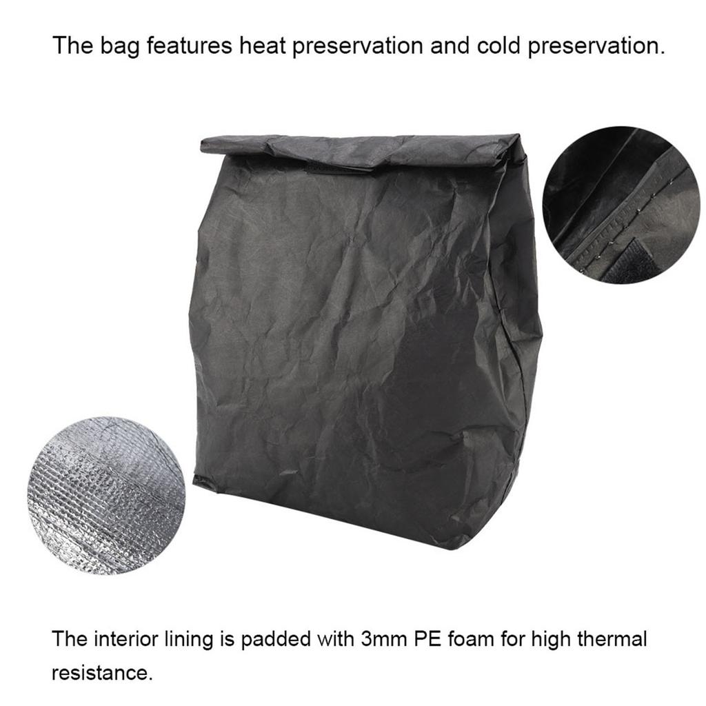 Insulated Storage Lunch Box Waterproof Picnic Dupont Paper Bag For Kids Women Men Black