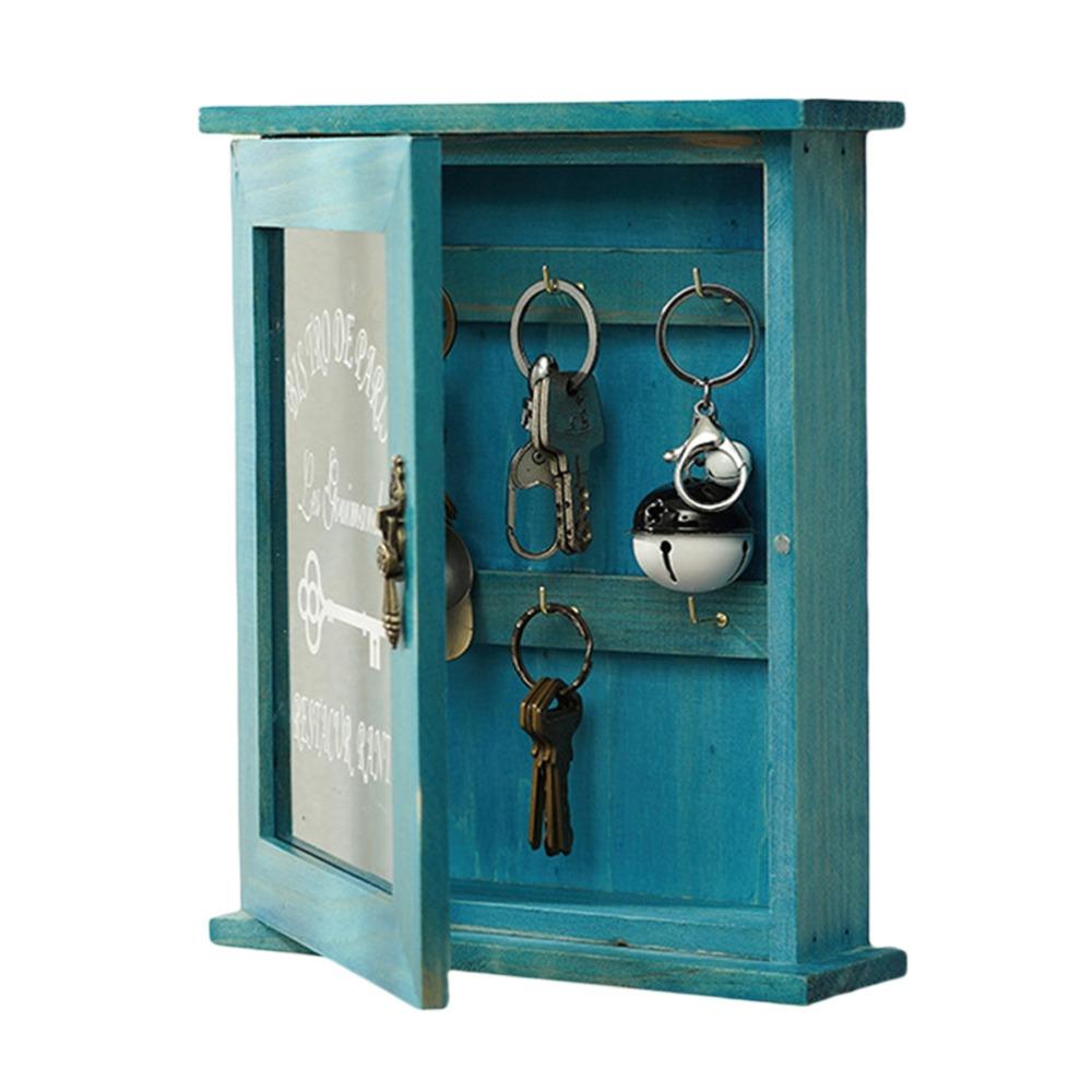 Wooden Material Key Storage Box 6 Hooks Wall Key Box Vintage Key Organizer Indoor Use
