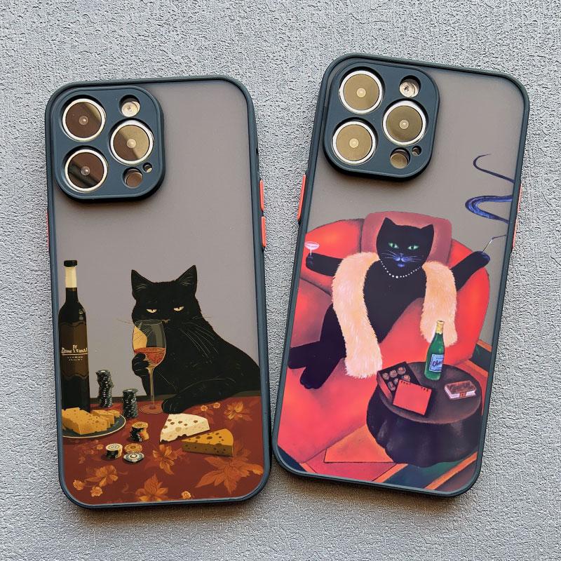 Милый кот Бокал Напиток Пара Чехол для телефона Для iPhone 17 16 15 14 13 Pro Max 12 11 Pro Max Mini X XR X Plus Ударопрочная задняя крышка