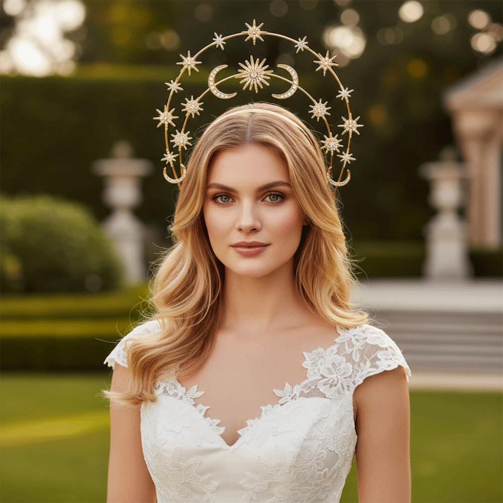Rhinestones Crystal Goddess Crown Headband Layered Design Wedding Bridal Headdress Photoshoot