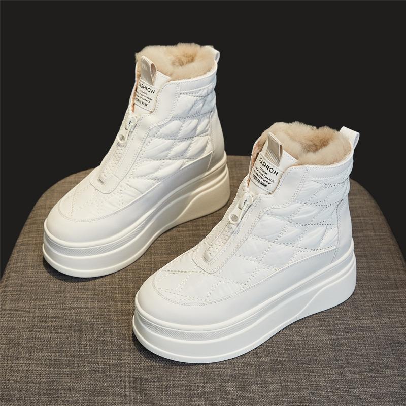 Женские зимние теплые ботинки для снега с застежкой-молнией, ботильоны на толстой платформе с подкладкой из искусственного меха, удобные нескользящие короткие ботинки для ходьбы для женщин