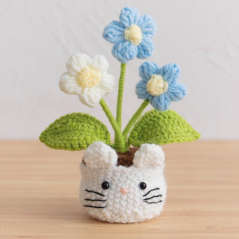 New Animal Crochet Flower Pot Cute Handwoven Flowers Knitting Flower Bookshelf Car Decoration Friends Gifts