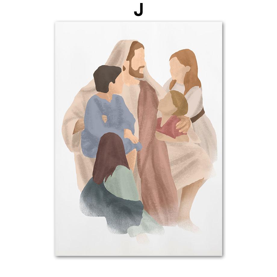 Настенные художественные принты, картина на холсте, портрет Иисуса Христа, Дева Мария, акварель, плакат на скандинавскую тему, настенные панно для декора гостиной