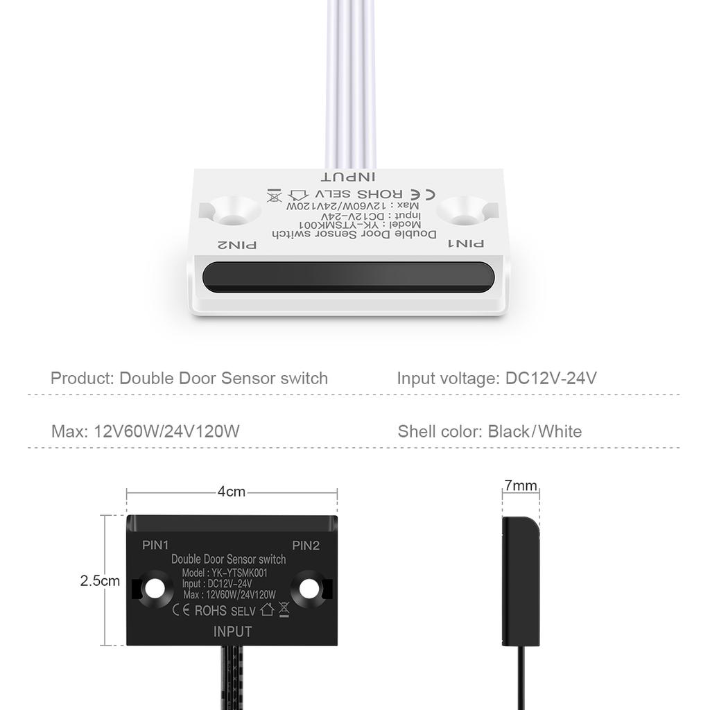 Выключатель с ИК-датчиком приближения для двойной двери 60 Вт DC12V-24V Выключатель светодиодной подсветки DIY Подсветка шкафа-купе Автоматическое включение/выключение