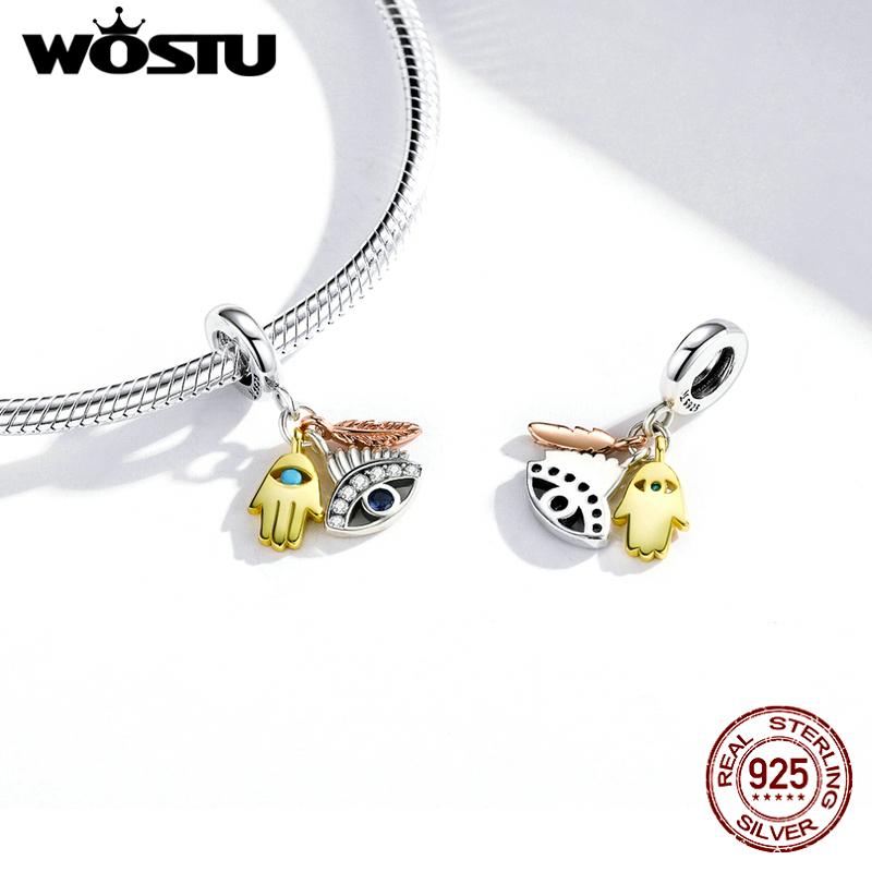 WOSTU Новый шарм из серебра 925 пробы Египет Бастет и Двойные Глаза Подвеска-бусина Подходит для браслета и ожерелья Для женщин Украшения