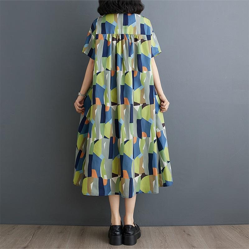 Новое винтажное платье с цветочным принтом больших размеров с коротким рукавом для женщин, повседневное свободное длинное летнее платье-рубашка