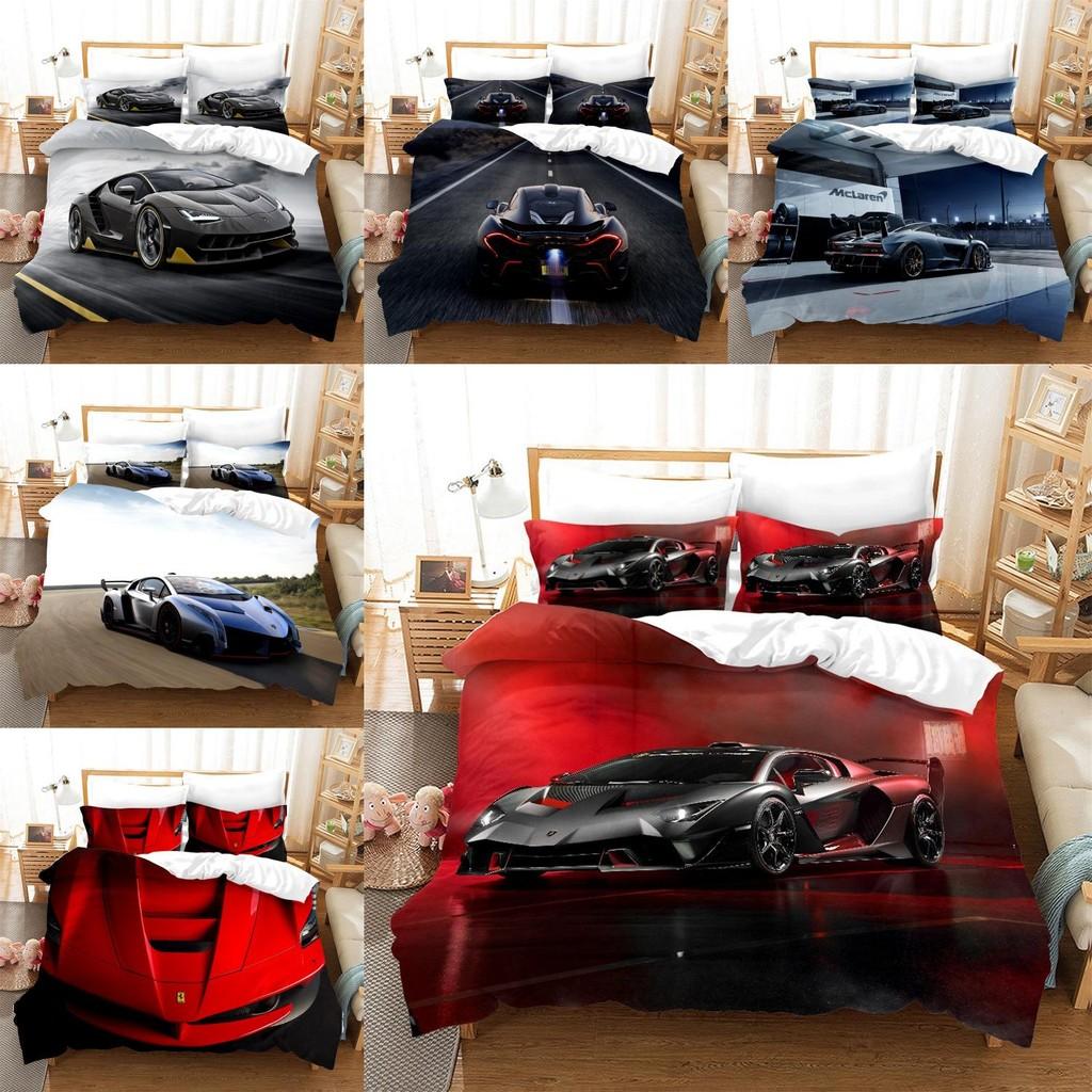 Постельный комплект с принтом спортивного автомобиля из фланелевого материала для комфортного сна подростка