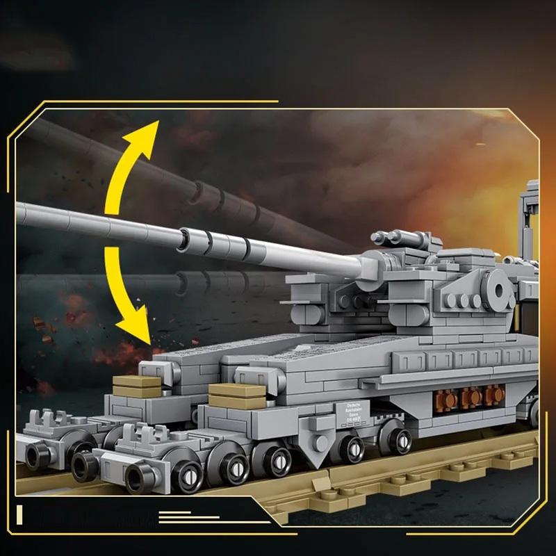 628 шт. WW2 Дора 800 мм Железнодорожная пушка Военная пушка MOC Строительные блоки Кирпичики Модель Армейское оружие Танк Детские игрушки Взрослые Дети Мальчик Рождественский подарок
