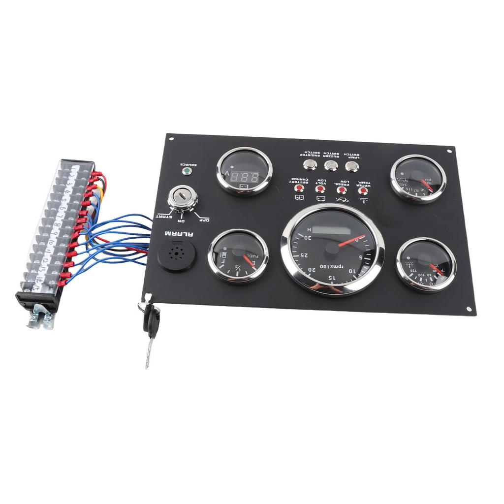 5 Gauge Set Instrument Panel Red LED 12 24V 85mm Tachometer Fuel Level Water Temperature Oil Pressure Volt Gauge