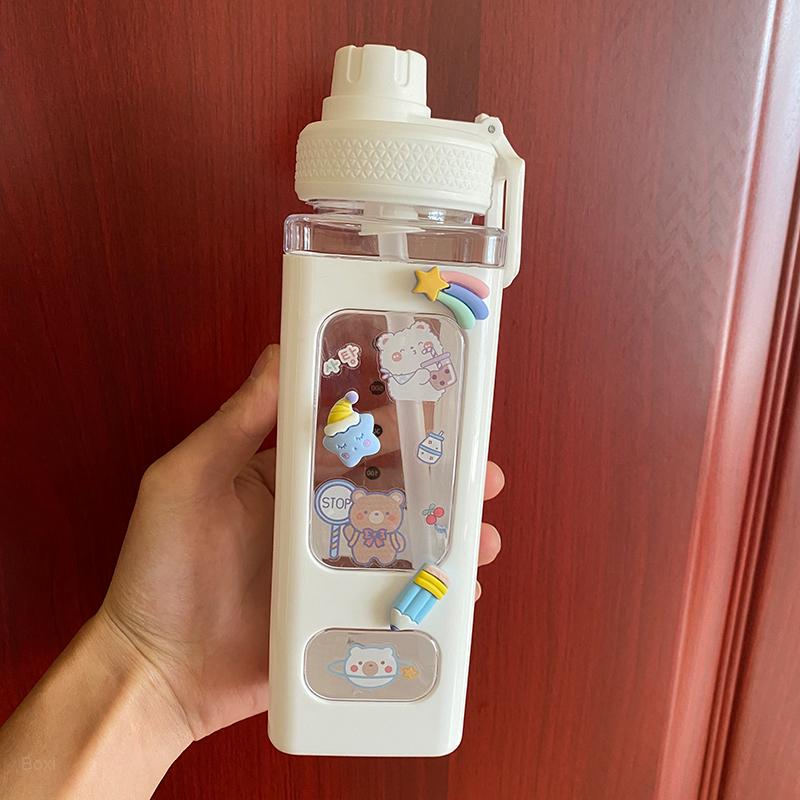 Kawaii шейкер, бутылка для воды с соломенной наклейкой, милая пластиковая бутылка без бисфенола А, 700 мл/900 мл, пластиковая бутылка для чая, молока, портативная бутылка для напитка из гурда для девочек