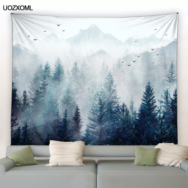 Рождественский гобелен на стене, природный белый лес, снежный настенный большой гобелен для вечеринки, гостиной, спальни, общежития, домашний декор