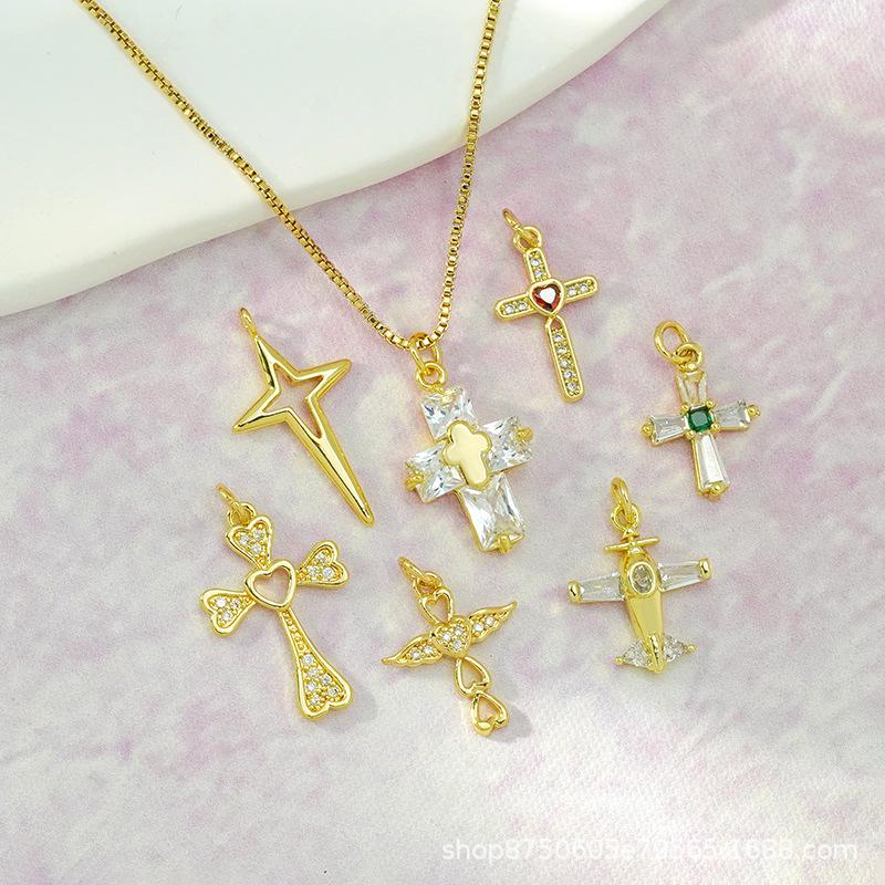 Медная микро-инкрустация 18K позолоченные кресты-подвески и браслеты Ювелирные аксессуары