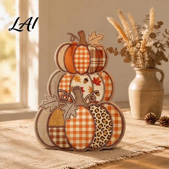 Warm Color Table Ornaments Wooden Autumn for Decoration Ornament Harvest Patchwork Retro Decorative Mason Jars Festival Ornament Lightweight