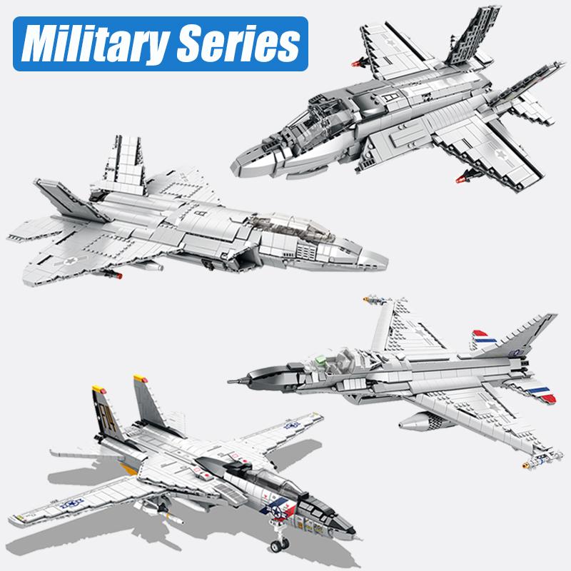 MOC Военная Серия Прыгающие Реактивные Самолеты F14 F16 F18 F22 F35 Строительные Блоки Самолеты Модель Военного Истребителя Кирпичики Игрушки Для Детей Подарки Мальчику