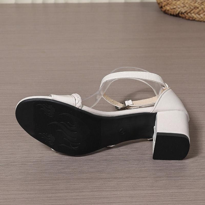 Летние новинки 2025 года Модные босоножки на высоком каблуке с круглым носком и открытым носком Женская обувь Новый лаконичный сказочный стиль Низкий каблук Квадратный каблук