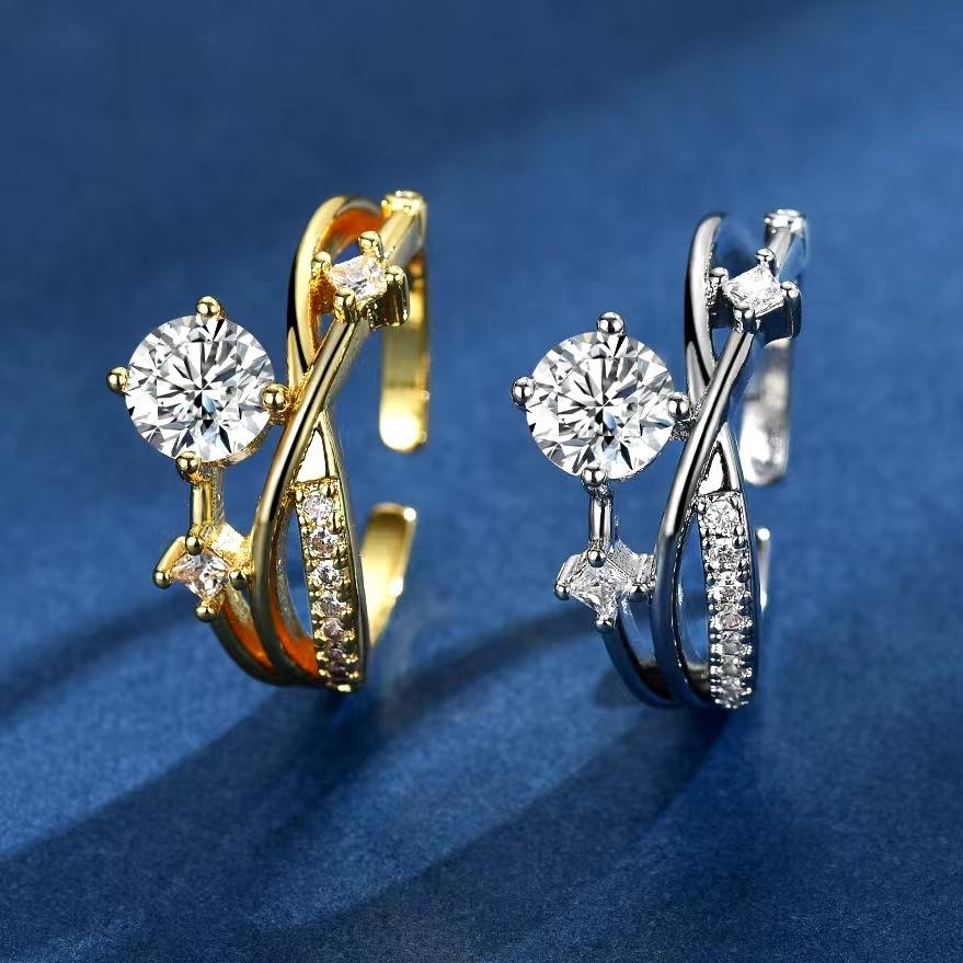 Luxury Cosmic Planet Zircon Crisscross Geometric Open Index Ring For Women Personalized Fashion Jewelry Band